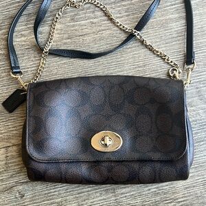 Coach Mini Ruby Crossbody Signature Monogram Coated Cavas Handbag Brown